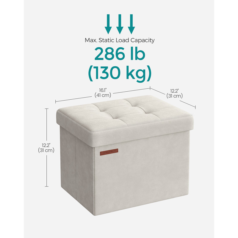 40cm Wide Velvet Tufted Rectangle Solid Colour Standard Ottoman with Storage, White