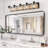 40" Vanity Fixture, 5- Bath Wall Sconce, Clear Glass Shades, Black & Wood Grain, Industrial Desire Bathroom , Sconce With And Vitality