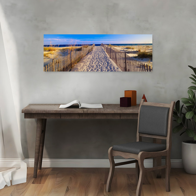 Pathway and sea oats on beach at Santa Rosa Island near Pensacola Florida 1 Piece Wrapped Canvas Panoramic Wall Art