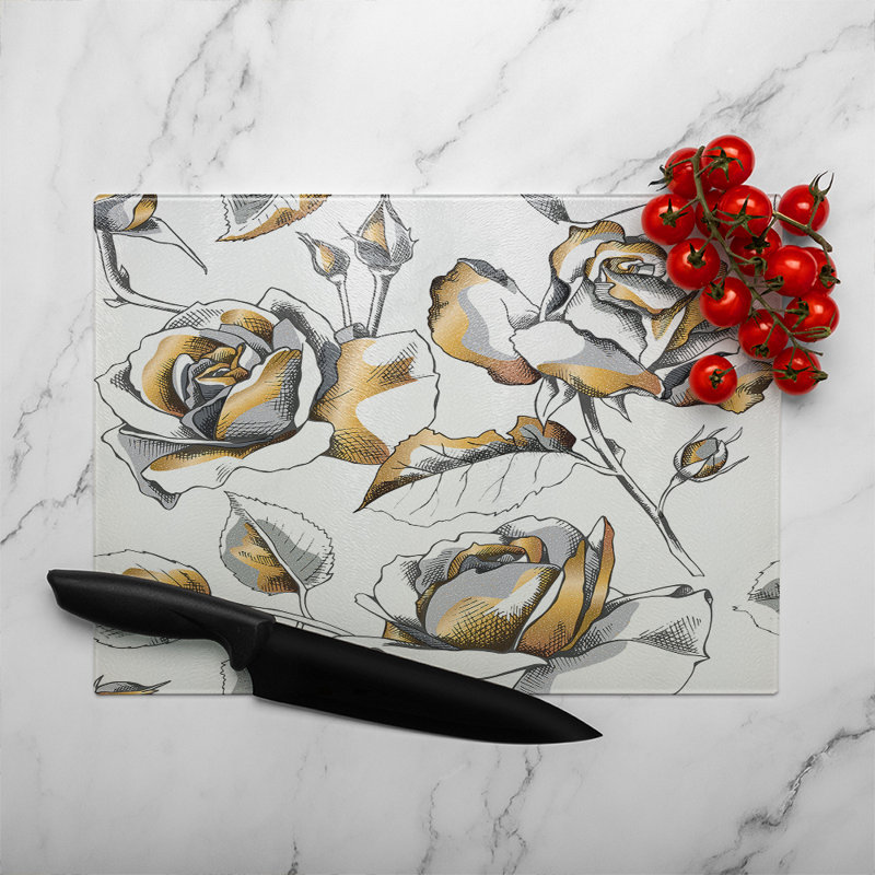 Roses Glass Chopping Board, 40cm L x 28cm W