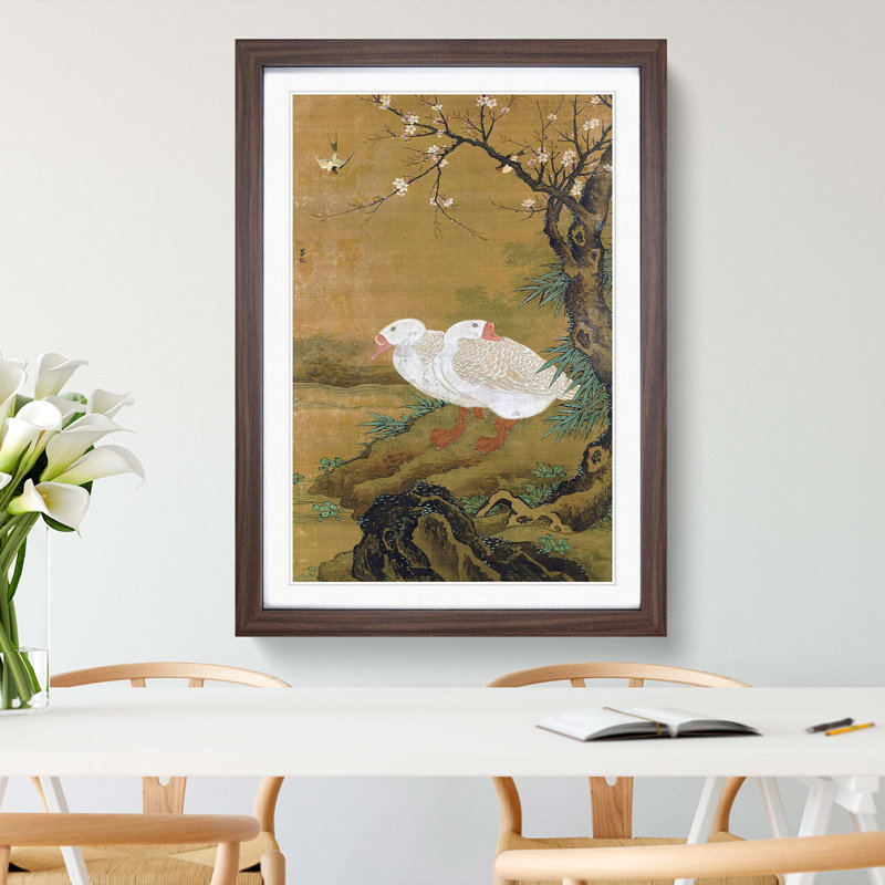 Two Geese by Lu Ji - Framed Print, 48cm H x 36cm W x 2cm D, Walnut Framed