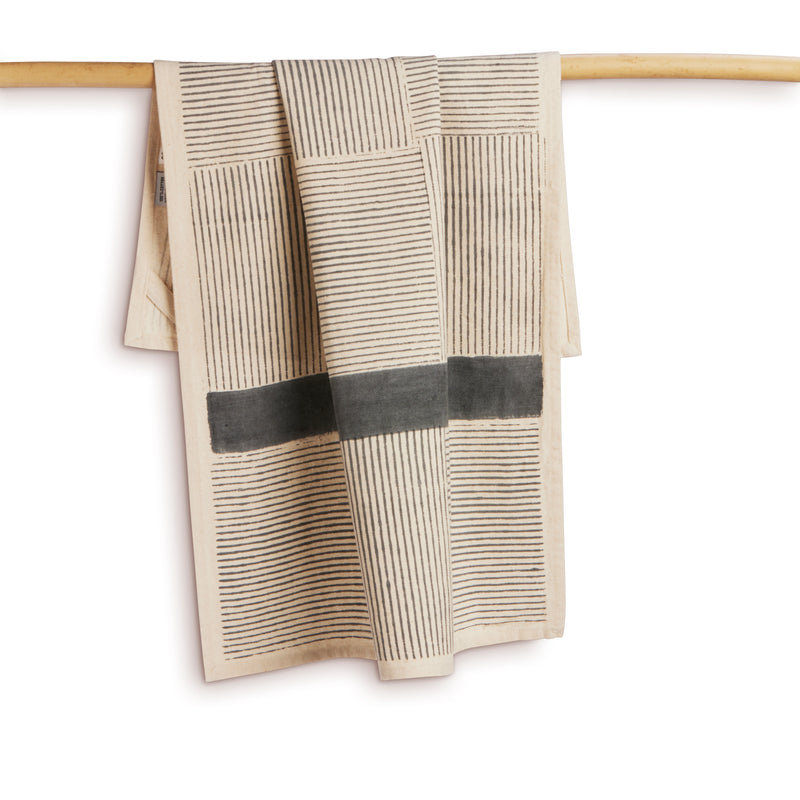 BUNGALOW SLATE Kitchen Towel | 100% Cotton | Handmade | 27"x19", Beige/Slate