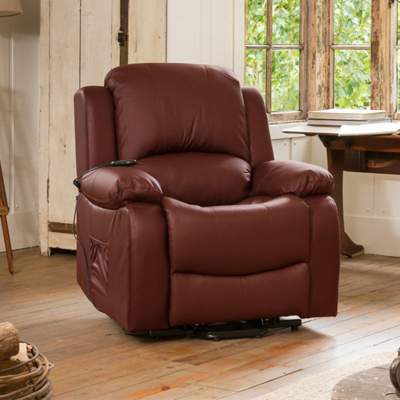 Seine-Maritime 92 cm Wide Faux Leather Lift Assist Recliner with Massager and Heated Cushion, Burgundy