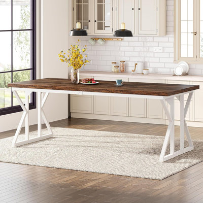 Table de salle à manger rectangulaire avec plateau en bois rustique et pieds en métal, blanc - table simple / bois et métal / ferme