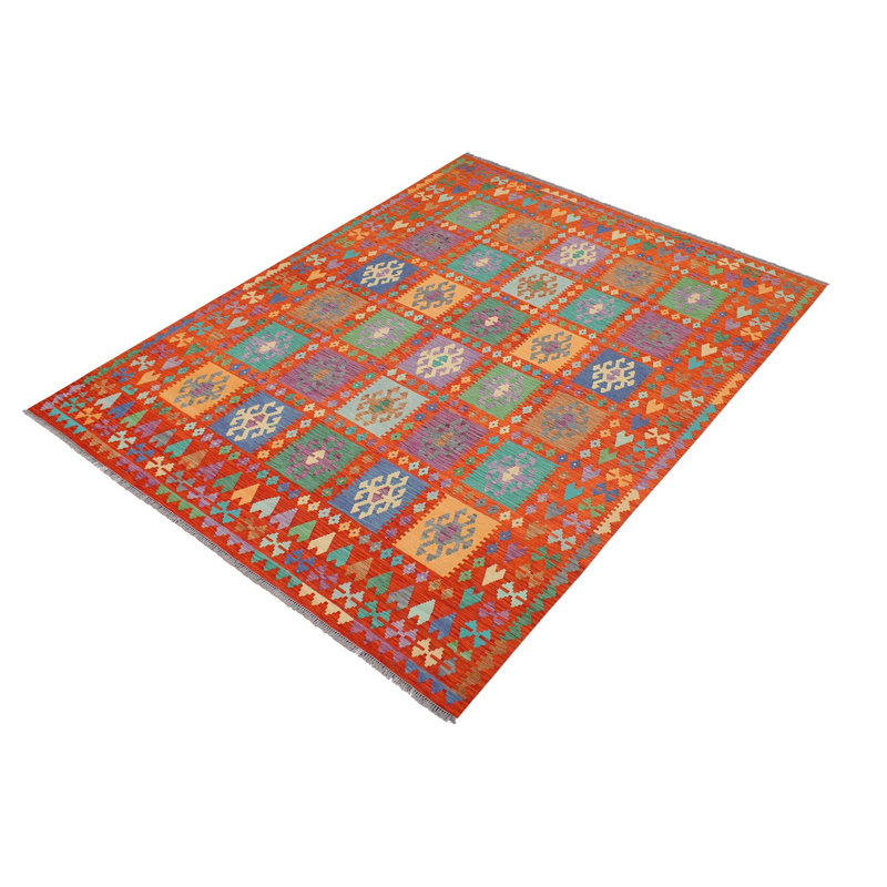Tapis rouille / bleu en laine noué à la main 8 pi 2 po x 9 pi 10 po Cedorah Southwestern