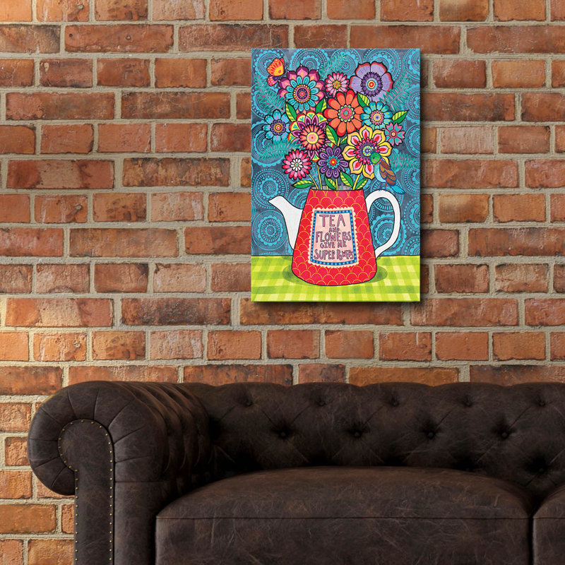 «Tea And Flowers» par Hello Angel, art mural en verre acrylique, H 24 po x l 16 po