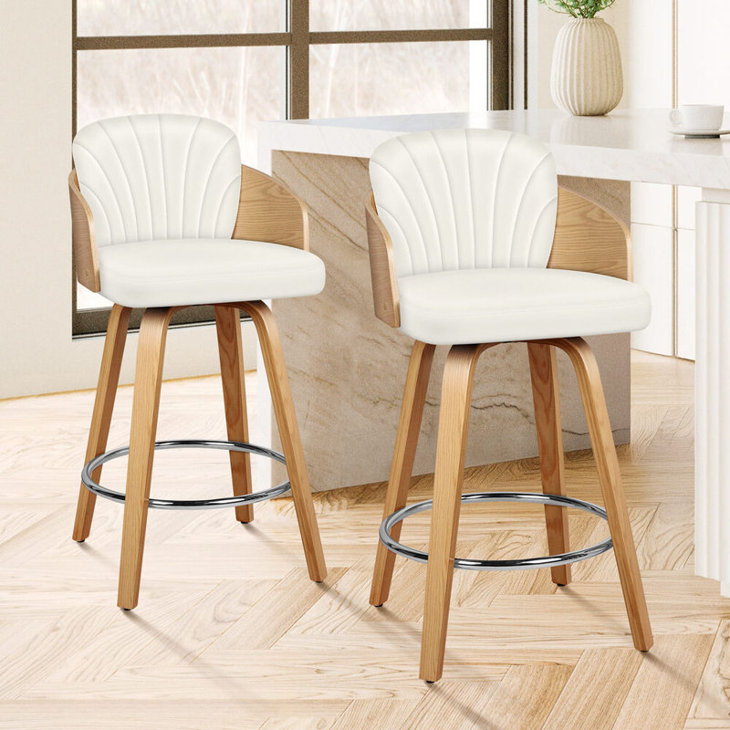 Swivel Upholstered Counter Stool with Metal Frame, White/Brown