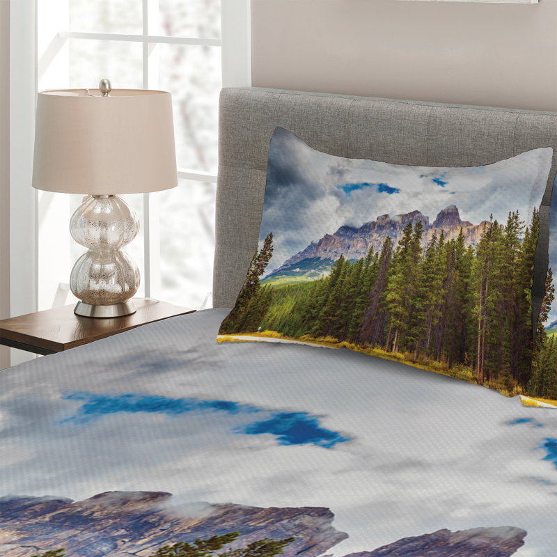 Landscape Rustic Polyester Coverlet, King Bedspread + 2 Shams