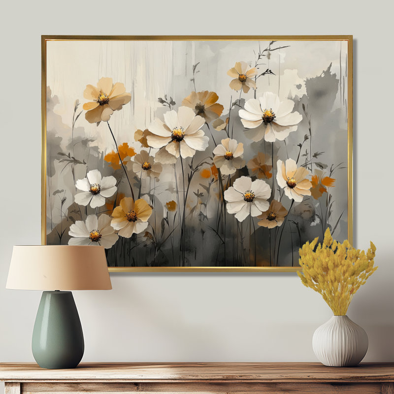Isalei Golden Zinnias Flowers Beauty déplié II - art mural Zinnias pour le salon, H 34 po x l 44 po, Doré
