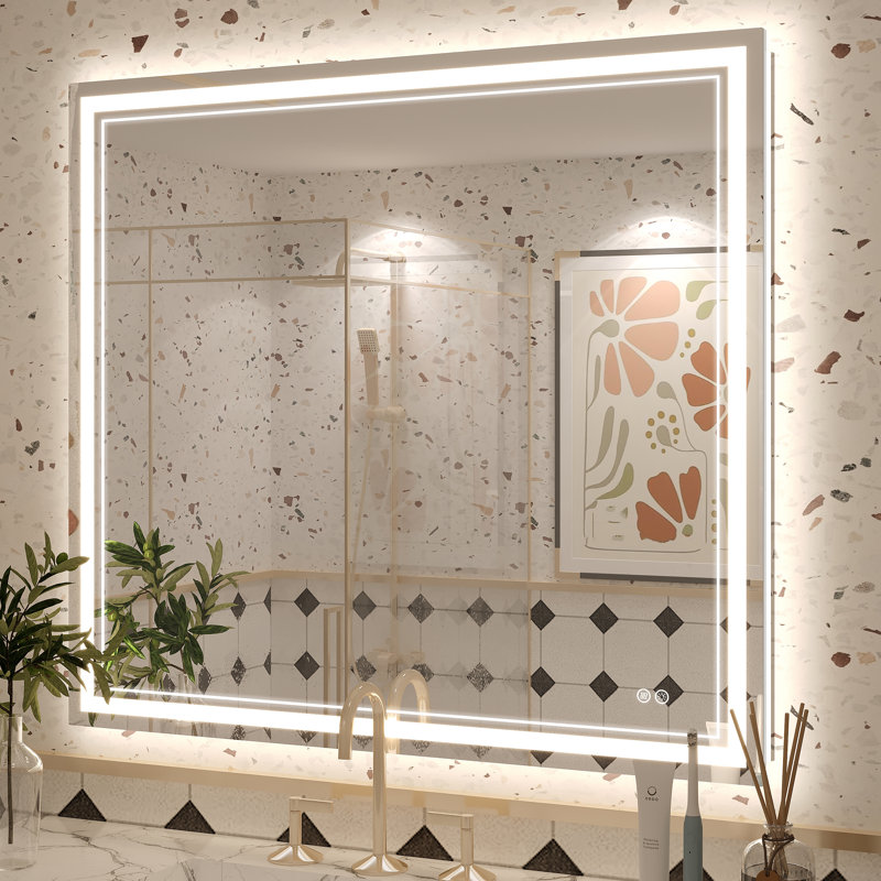 Molly Front & Back LED Anti-Fog Tempered Glass Wall Bathroom Vanity Mirror - UL Certified, 40" x 36"