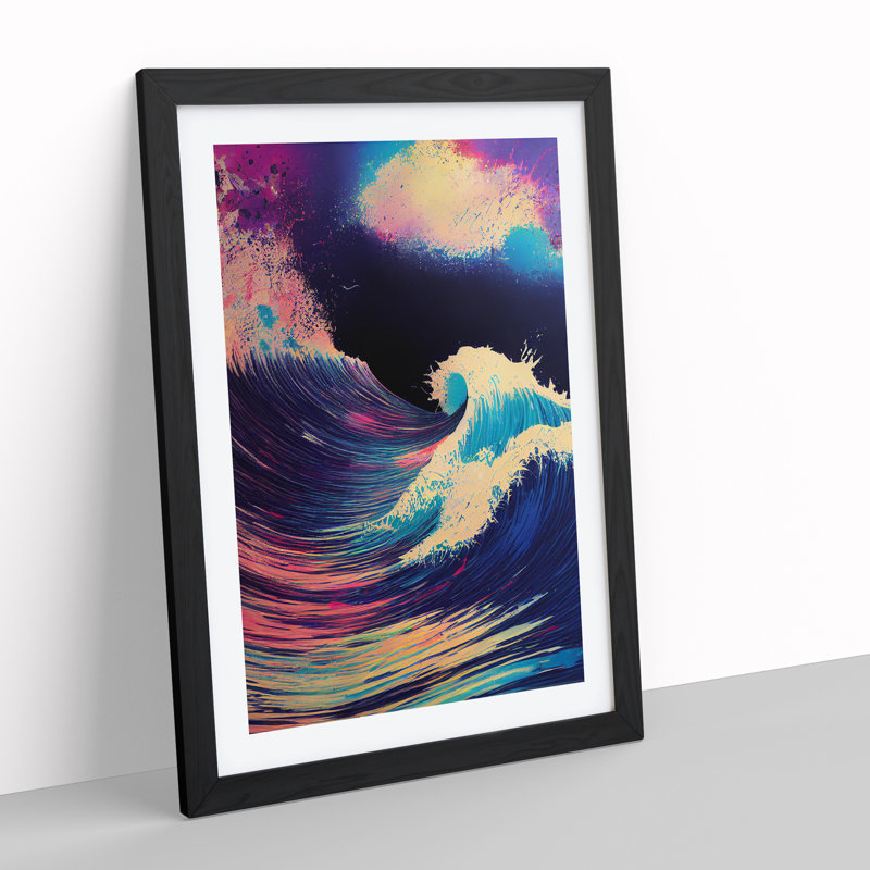 Colourful Ocean Wave No.1 Abstract - Single Picture Frame Print, Black, 64cm H x 46cm W x 2cm D