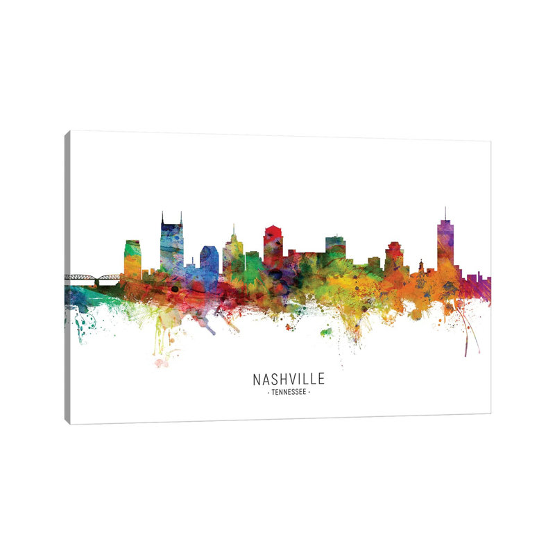 «Nashville Tennessee Skyline» par Michael Tompsett - peinture sur toile tendue, H 18 po x l 26 po x P 1,5 po