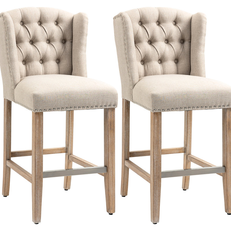 Tabourets de comptoir, beige (2) - Siège rembourré en mousse et fabrication en bois de 2 sièges beige, siège relaxant, pieds solides