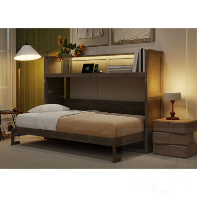 Lit escamotable simple TG avec bureau, lumière DEL et station de charge USB