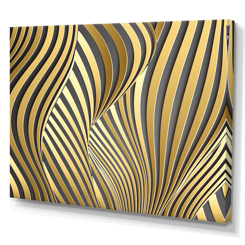 Wavy Luxury Gold Gradients I - peinture sur toile, H 12 po x l 20 po, Toile tendue