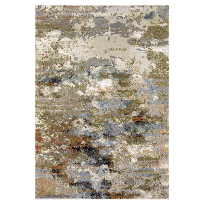 Tapis olive / bleu Genesis, Tapis de couloir 2 pi 3 po x 7 pi