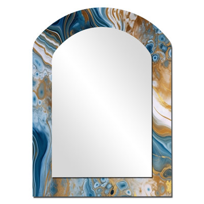 Blue and White Marble Dreams - grand miroir mural de forme irrégulière abstraite, miroir unique asymétrique moderne, impression d'art en métal