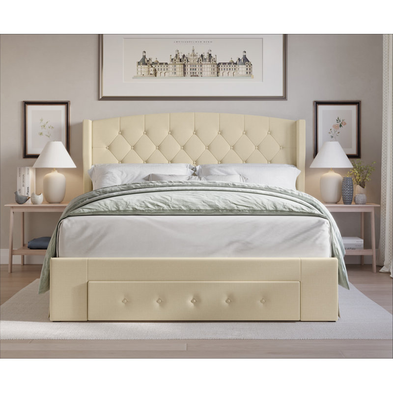 Lit à panneaux tapissier Alojzije, Complète, Beige