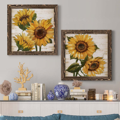 Tournesol d'été I - ensemble de 2 peintures sur toile encadrées