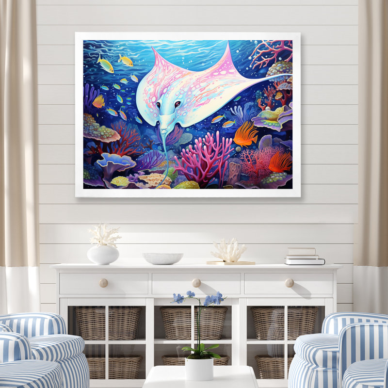 «Manta Rays Drifters Landscape», impression sur toile, Cadre photo blanc, H 30 po x l 40 po x P 1,5 po