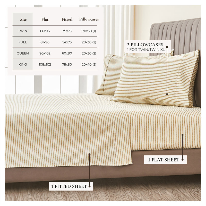 Ensemble de draps en microfibre Ultra Soft Lodge, Double, Rayure, taupe clair