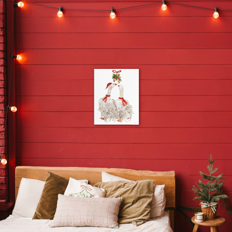 Oies romantiques sous la toile de gui, design par Cindy Jacobs, H 20 po x l 16 po