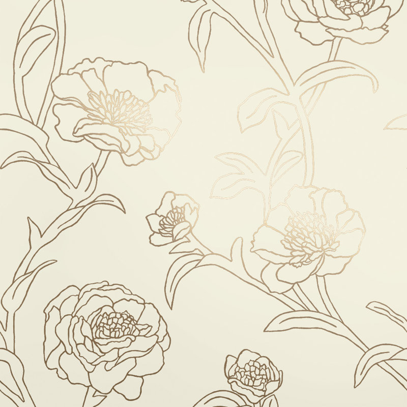 Papier peint adhésif pivoines, Feuille d'or, L 33 po x l 20,5 po