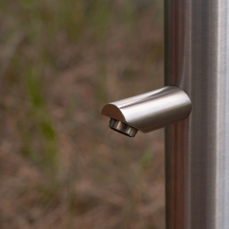 Pulsar 04 Freestanding Outdoor Shower with Foot Wash and Rain Shower Head, Brushed Stainless