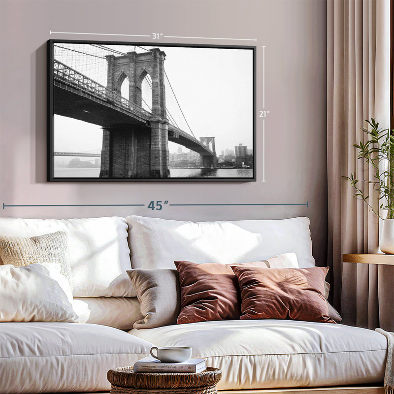 «Art mural monochromatique du pont de Brooklyn», H 21 po x l 31 po