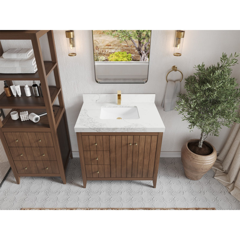 Meuble-lavabo simple 36 po avec plateau Atlanta, Calacatta Nuvo