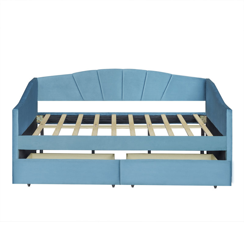 Kacy Upholstered Daybed with Trundle, Sofa Bed, Blue, Twin 1