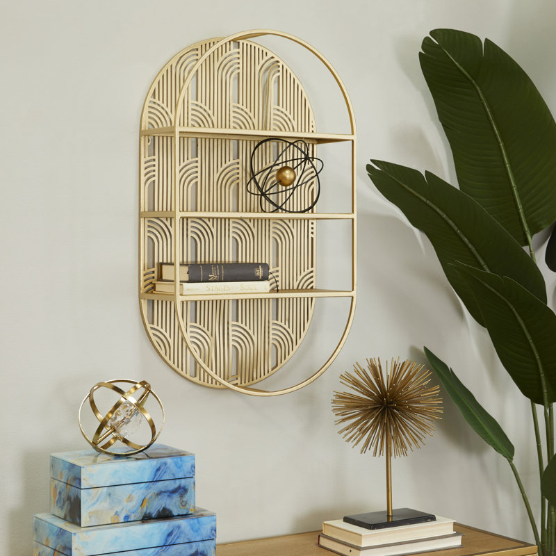 Metal Oval 3 Level Geometric Wall Shelf with Arch Pattern