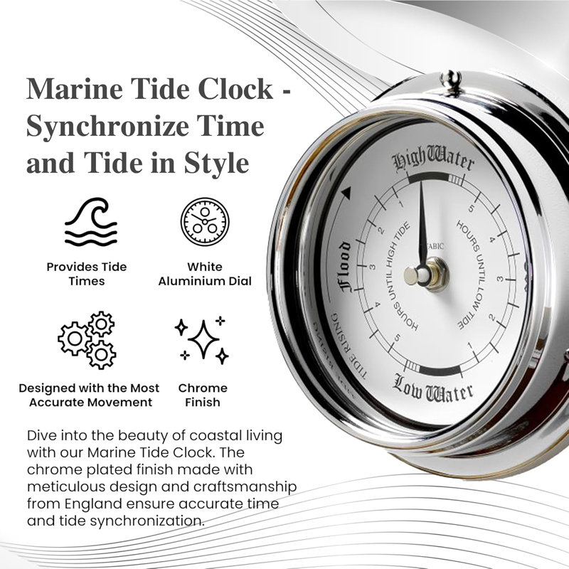 Handmade Brass Tide Clock With Chrome Plating – Precision Time & Tide Tracking For Fishing And Coastal Activities, Durable Nautical Design