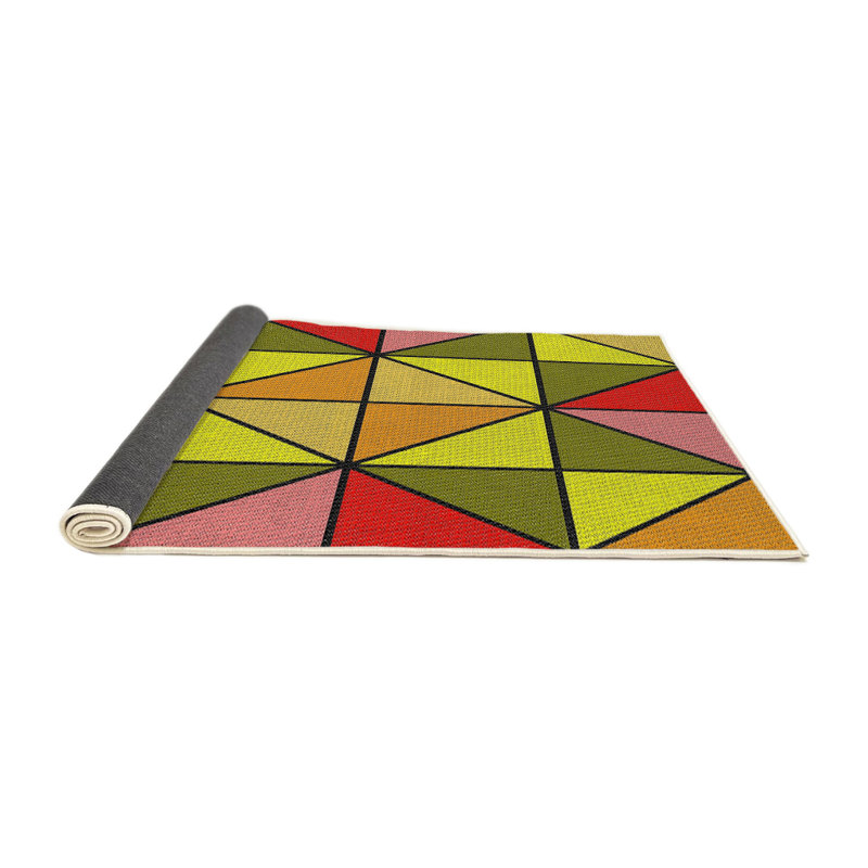 Tapis vert/jaune/rouge à motifs, Rond 7 pi