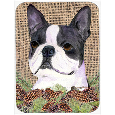 Planche à découper en verre Boston Terrier and Pine Cone