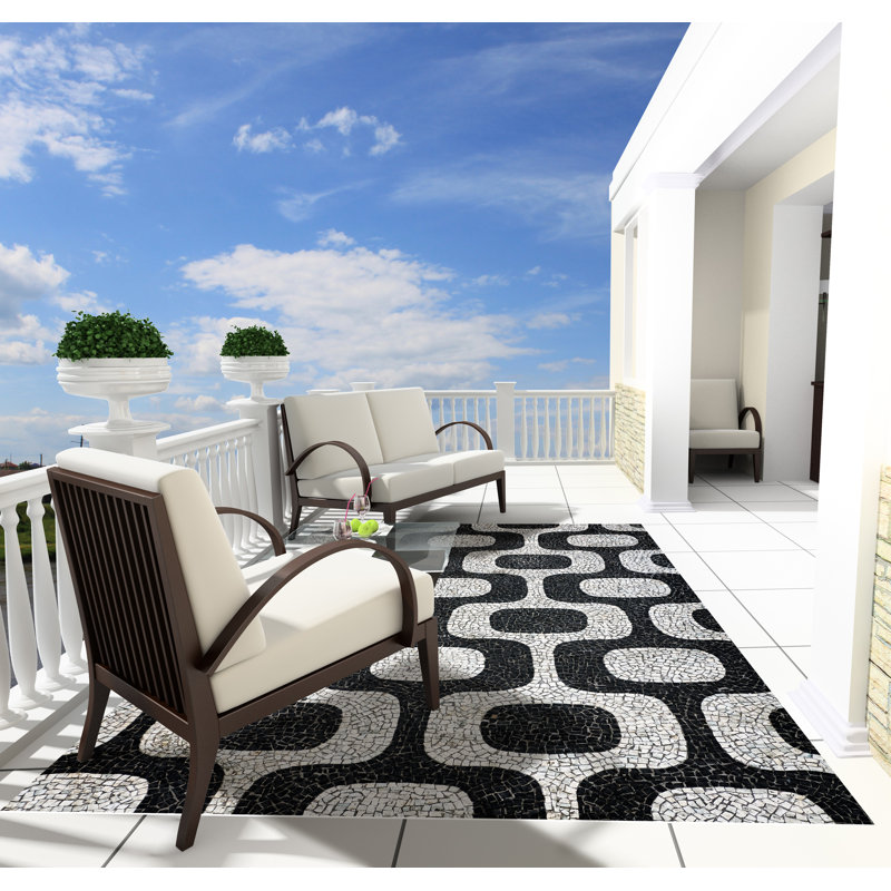 Jimeny Geometric Vinyl Machine Printed Indoor / Outdoor Area Rug, Rectangle 200 x 300cm