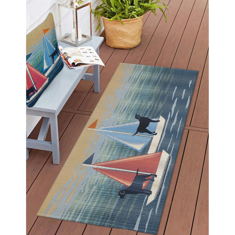 Blue and Red Nautical Dogs Indoor/Outdoor Throw Pillow