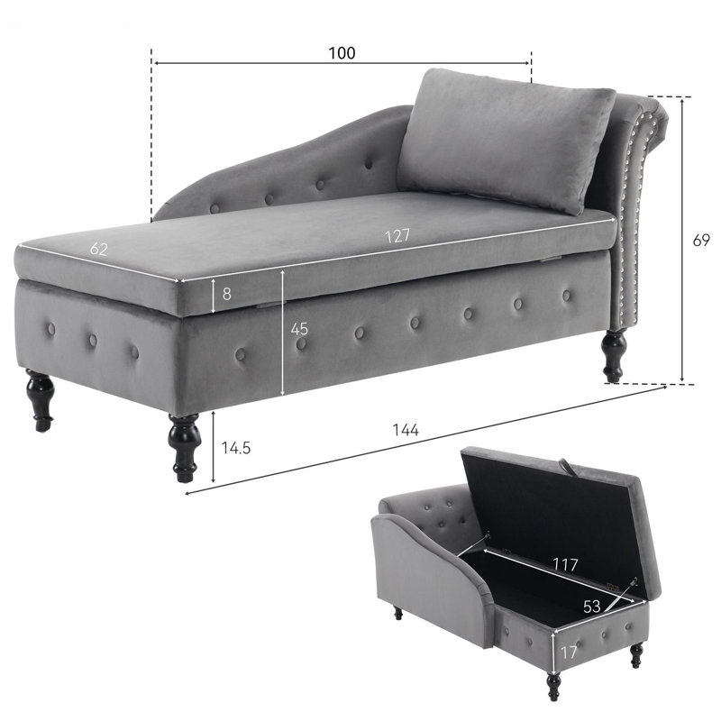 Balla Velvet Chaise Lounge, Grey