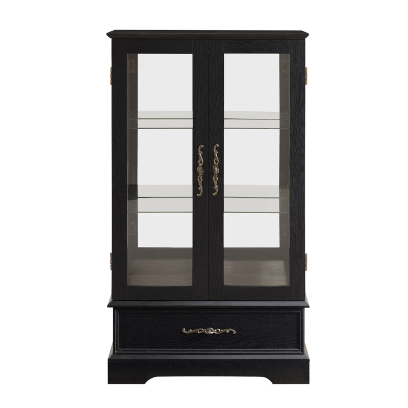 Vitrine lumineuse en verre avec tablettes réglables - Vitrine élégante à 2 portes et tiroir intégré, ampoule incluse - NOIR