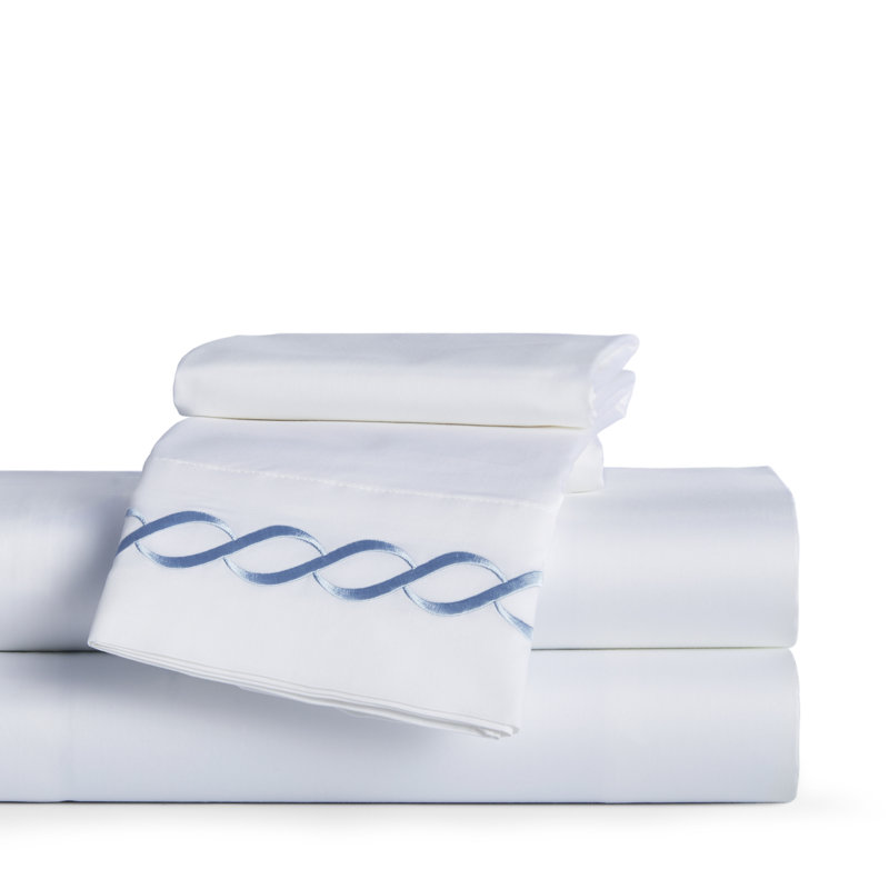 Barden 100% Cotton Sateen Sheet Set, Queen Sheet Set with 2 Pillowcases, Blue/White