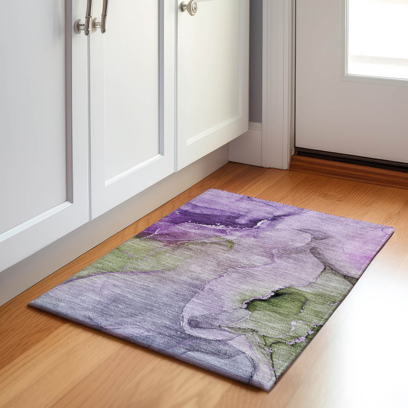 Premium Machine Washable Cerrito AMF521 Purple Rug, Rectangle 1'8" x 2'6"