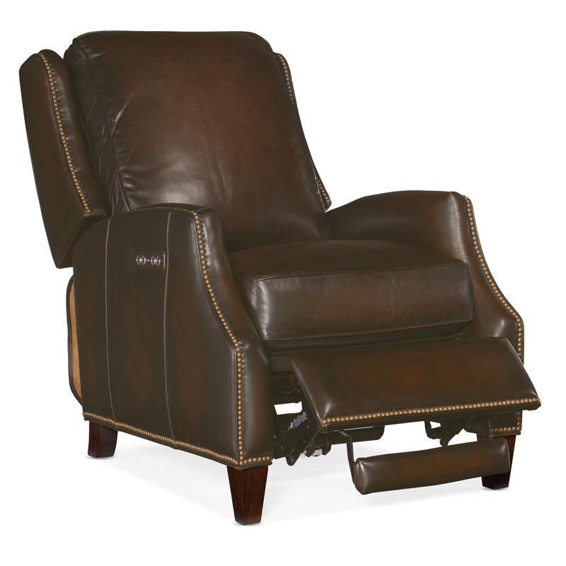 Elicce Leather Power Recliner, Brown Genuine Leather, Manual