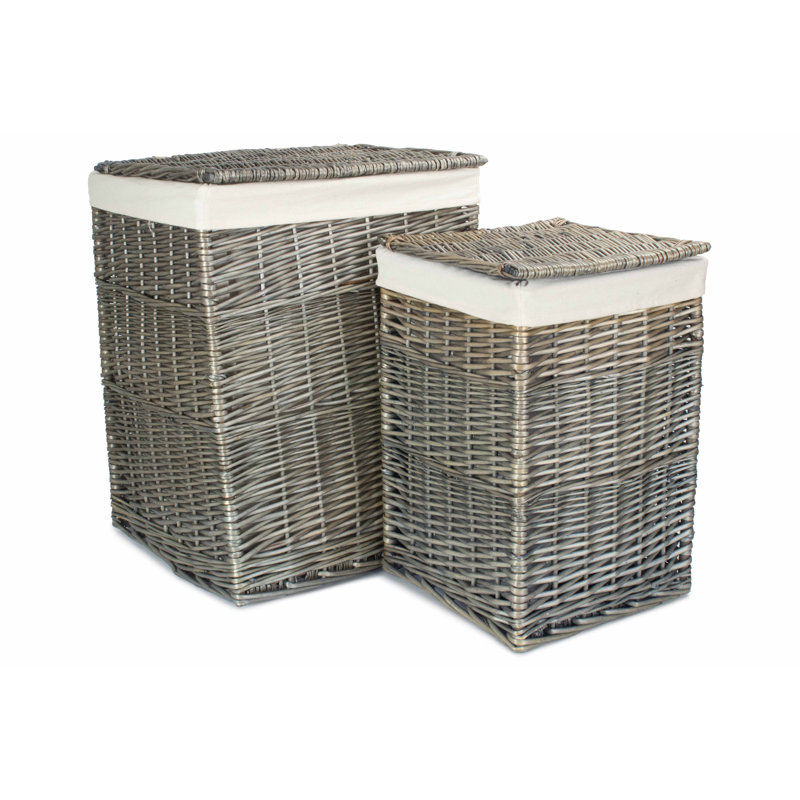 Wicker 2 Piece Lined Laundry Basket Set