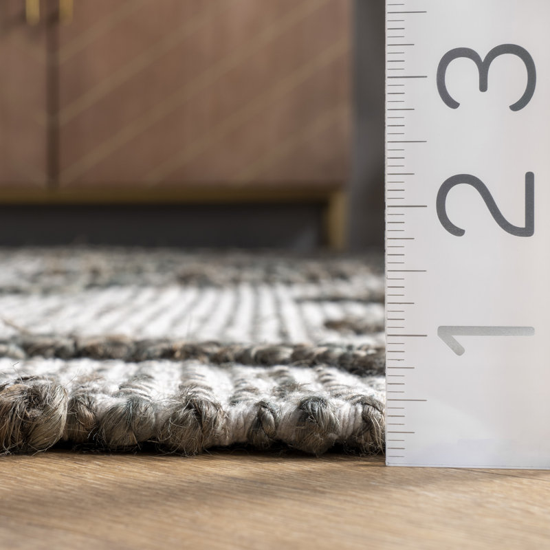 Jute tissé à la main géométrique/coton gris clair/Ivoire Tapis décoratif, Rectangle 4 pi x 6 pi