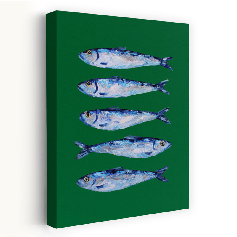 Cinq fleurs de sardines peintes, art mural plage, H 18 po x l 12 po