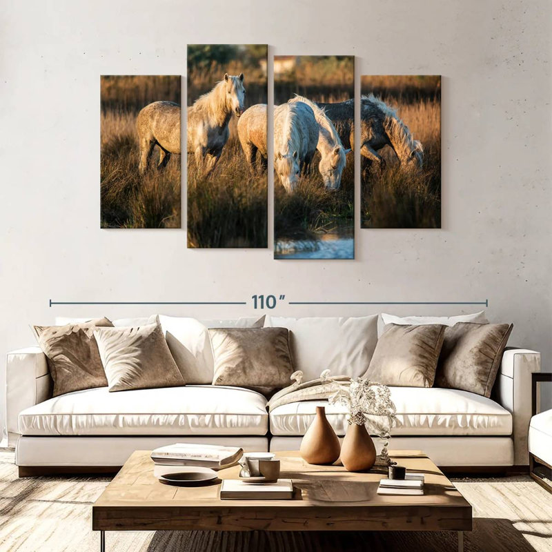 Les chevaux blancs de Camargue VII, H 54 po x l 84 po