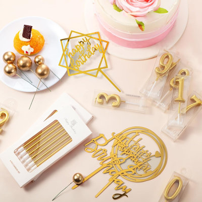 34 Pcs Gold Happy Birthday Cake Topper Decorations