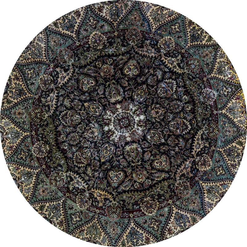 Tapis noir rond de haute qualité noué à la main