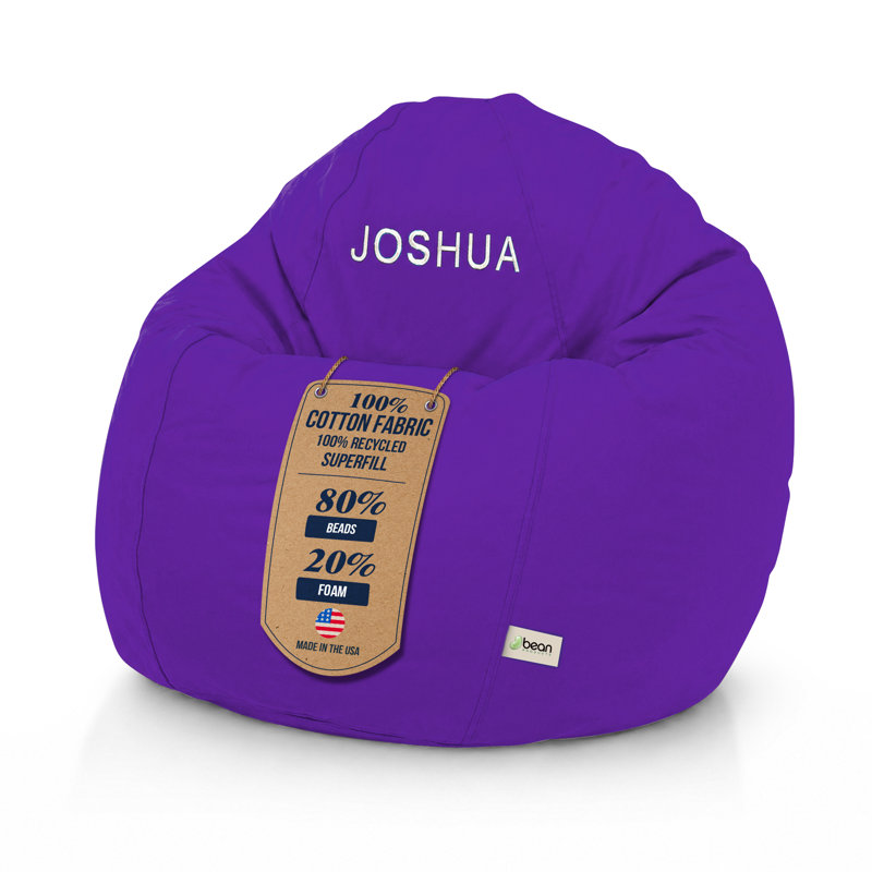 Fauteuil à billes monogramme en coton | Rempli de billes de polystyrène et de mousse CertiPUR | Parfait pour les adolescents et les adultes