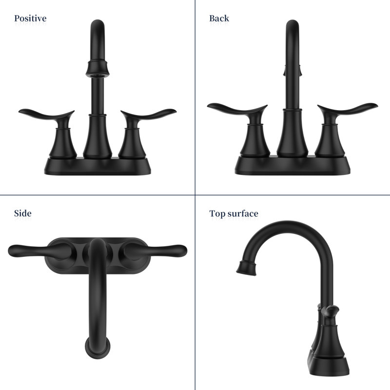 2-Handle 4-Inch Matte Black Bathroom Faucet, Bathroom Vanity Sink Faucets With Pop-Up Drain And Supply Hoses, Matt Black